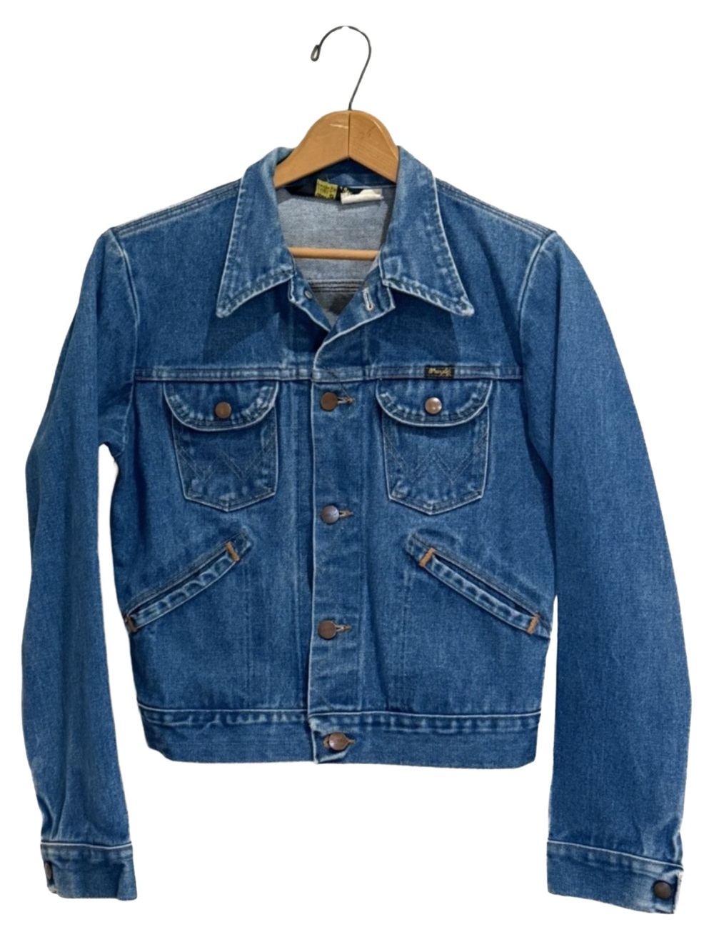 Vintage 80s Wrangler Cropped Trucker Jacket 9028NVR True Blue Fits XS Small